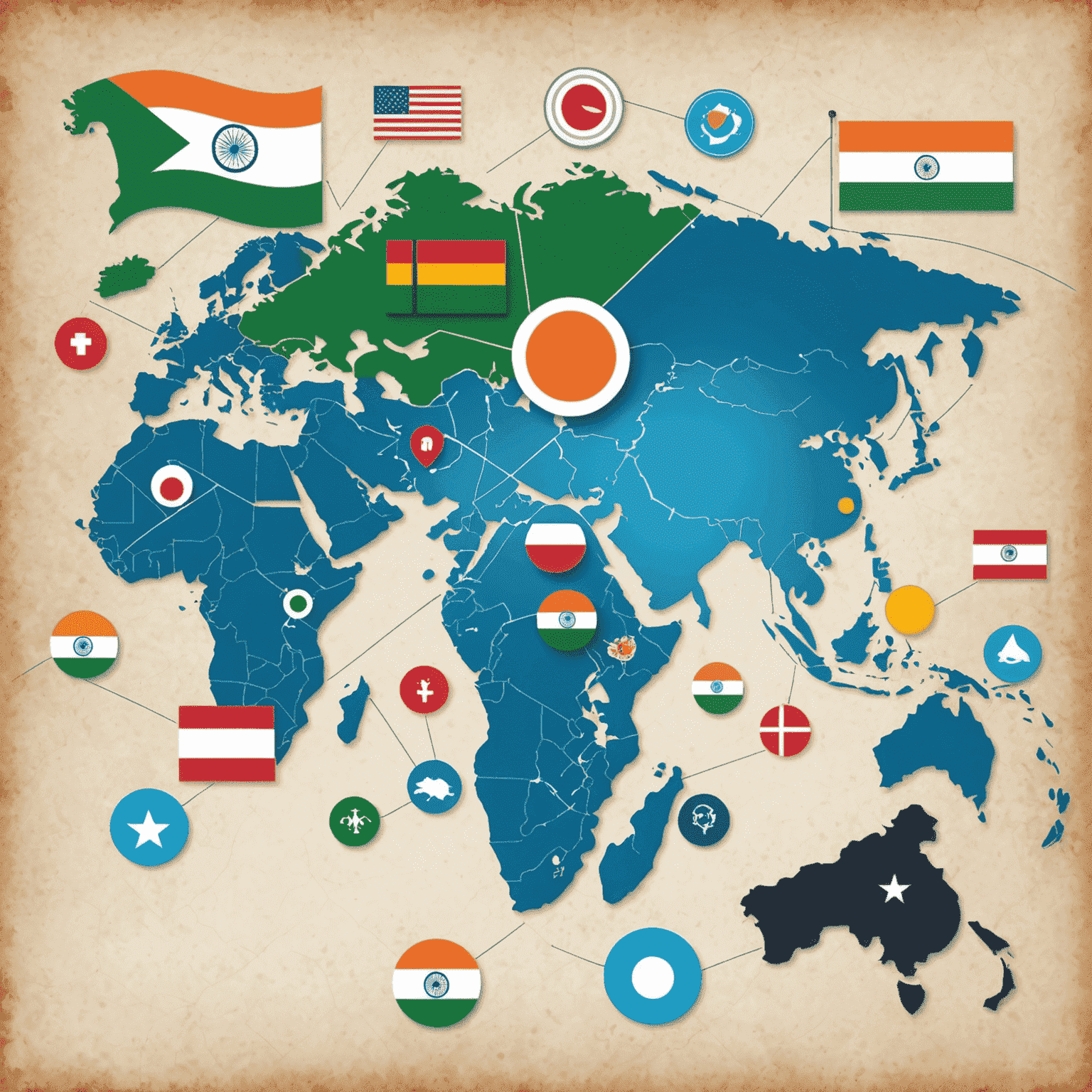 Illustration of a world map with gaming icons and Indian flag, representing game localization and translation services for the Indian market